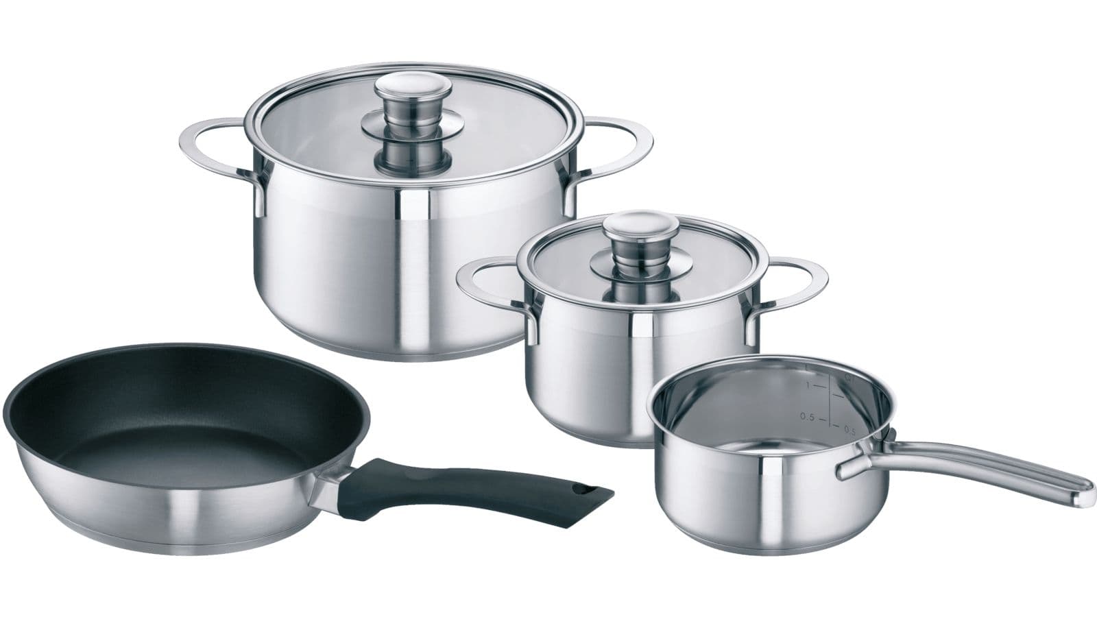 🍳 Sada nádobí pro indukční varné desky, 3 hrnce + 1 pánev varných desek & sporáků Bosch Siemens (00576026)