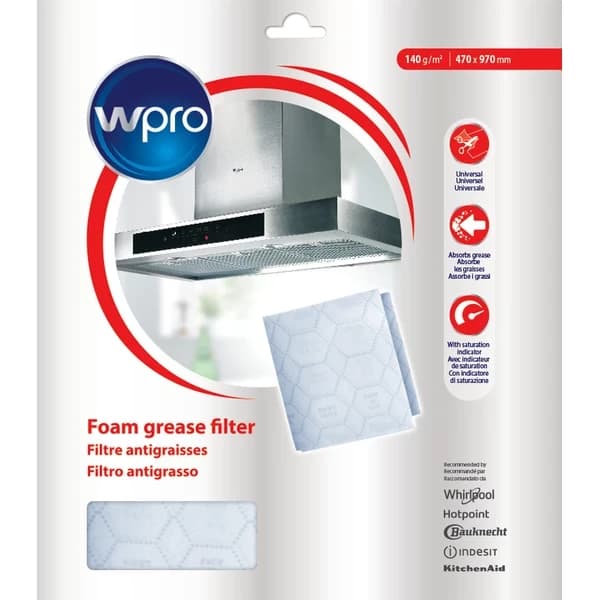 🛠️ Polyesterový filtr tukový 970 x 470 x 0,7 mm s indikátorem nasycení pro odsavače par Whirlpool / Indesit – kód 484000008526, C00380031